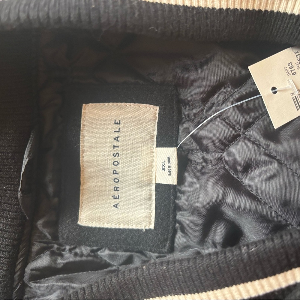 NWT Mens Sz XXL Aeropostale Champion Black and Cream Varsity Jacket - Picture 10 of 13